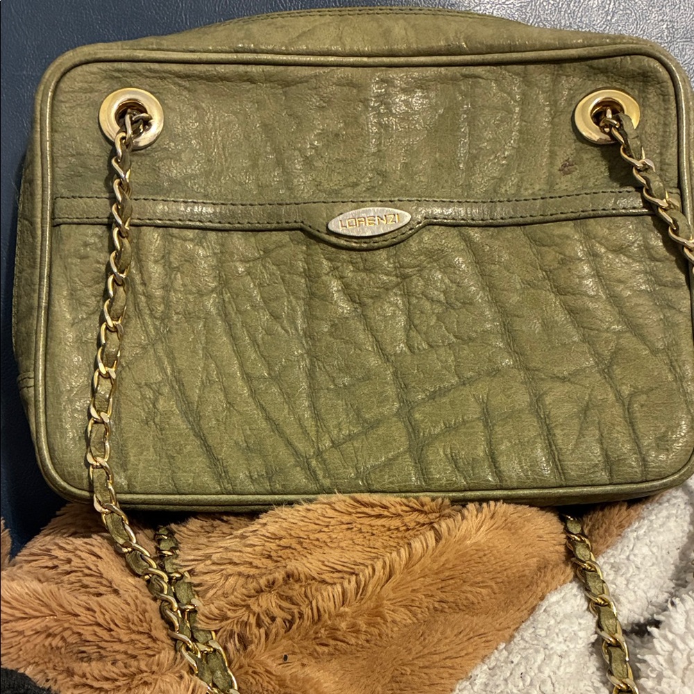 Lorenzi Milano Sage Green Shoulder Bag with Chain Strap